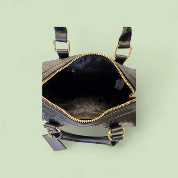 Black Croc Embossed Satchel Handbag with Gold Accessories By Tote & Carry NWT - Picture 4 of 8